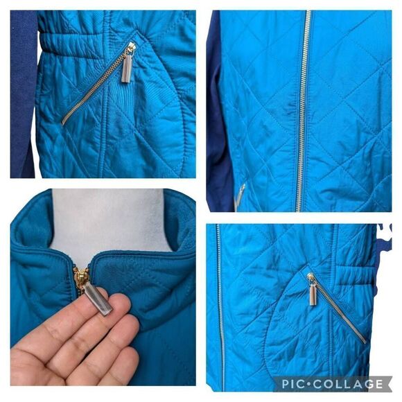 Talbots Teal Blue Quilted Vest Jacket Fleece Lined Full Zip Side Zip Pocket Sz L - Picture 4 of 7